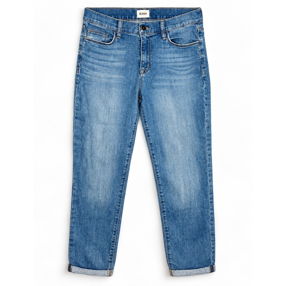 Hudson Women Medium Wash Slim Cuffed Denim Jeans Blue 5-Pocket Stretch Size 32